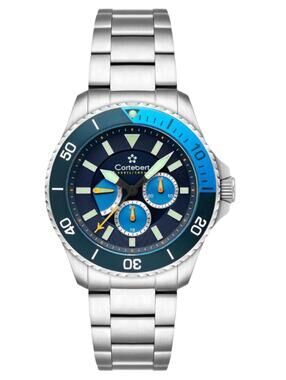 Cortébert Stainless Steel Chronograph Watch with Blue Dial, 42mm (CB-3017-33)